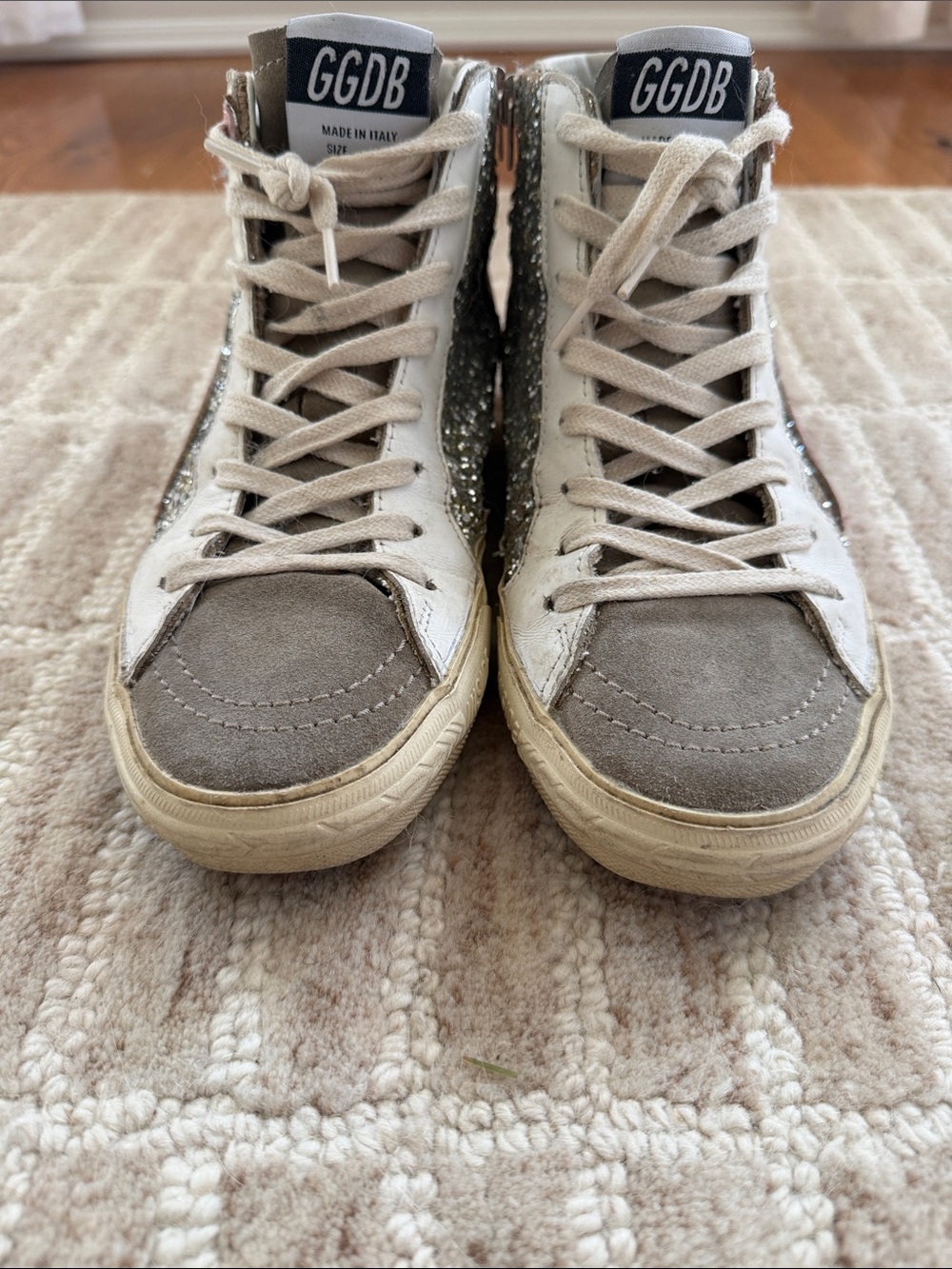 Golden Goose Glitter and Croc Leather High-Top Sneakers